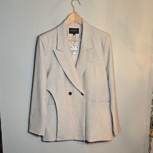 Attentif Paris Bae Viscose Lined Double Breasted Taupe Blazer NWT